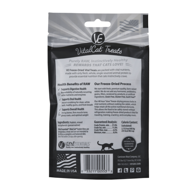 Vital Essentials Freeze-Dried Grain Free Bites Rabbit Cat Treats, 0.9 oz - Image 2